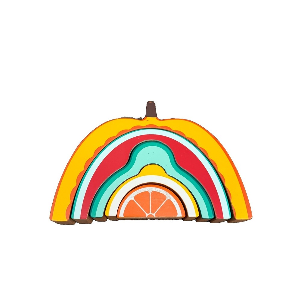 Fao Schwarz 5 pc Fruit‎ Stacker Wood Puzzle Building Set